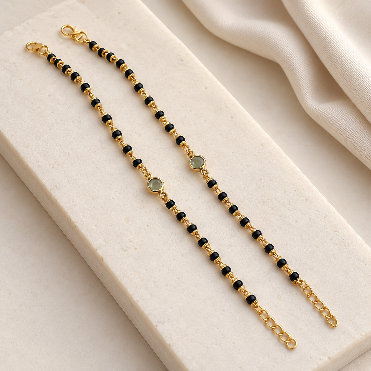 Fancy Golden with Green Stone Charm Najariya Bracelet