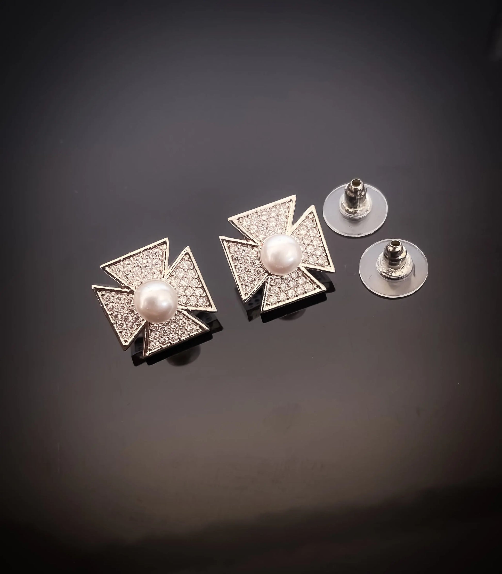 BUY 1 GET 1 FREE -American Diamond Rose Gold And Silver Plated Delicate Design Earrings Tops - Tops - Belleza Jewels