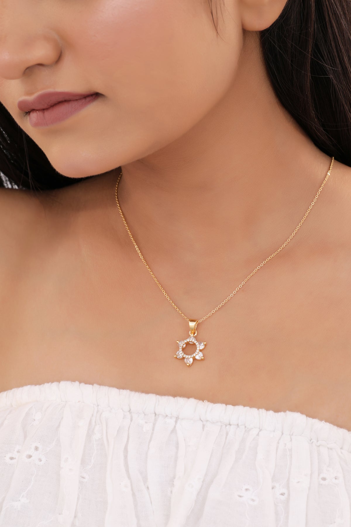 American Diamond Gold Plated Fancy Delicate Chain Pendent Necklace - Chain Pendal - Belleza Jewels