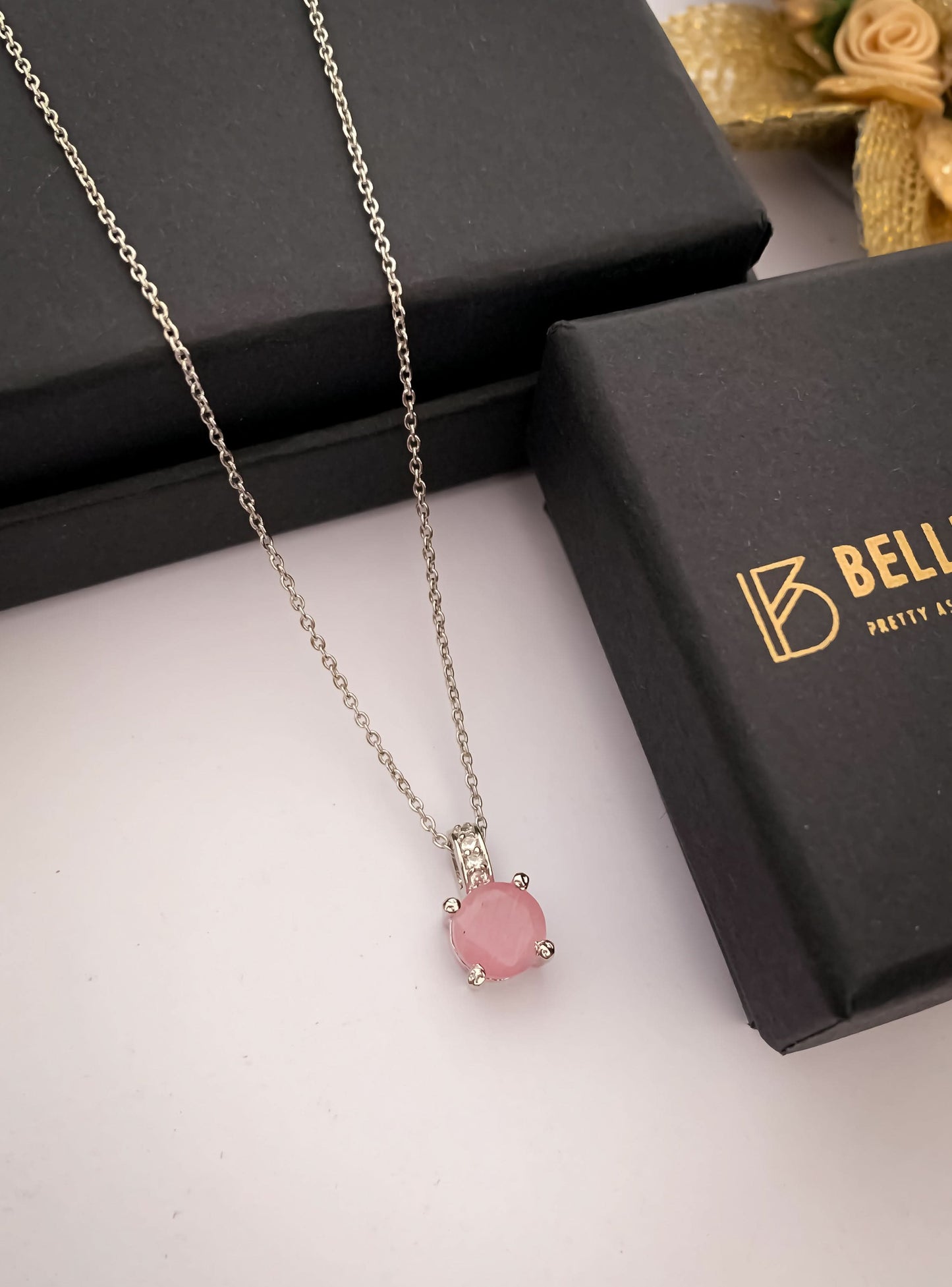 American Diamond Silver Round Single Stone multiple Colour Delicate Chain Pendant - Chain Pendal - Belleza Jewels