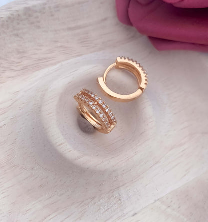 BUY 1 GET 1 FREE -American Double Line Diamond Rose Gold Fancy Delicate Earrings Baali - Earrings - Belleza Jewels