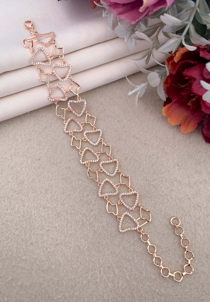 American Diamond Golden And Rose Gold Heart Bracelet - Bracelet - Belleza Jewels