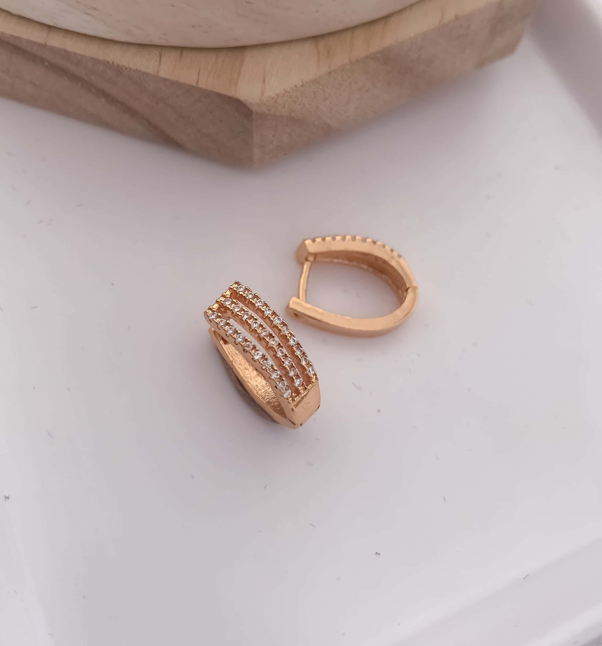 BUY 1 GET 1 FREE -American Three Line Diamond Delicate Rose Gold Baali Earrings - Earrings - Belleza Jewels