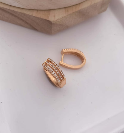 BUY 1 GET 1 FREE -American Three Line Diamond Delicate Rose Gold Baali Earrings - Earrings - Belleza Jewels