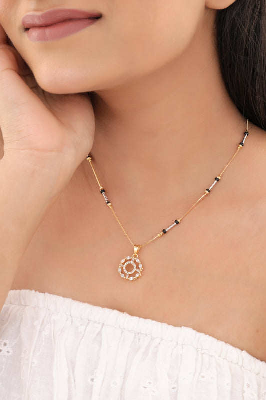 American Diamond Black And White Colour High Gold Fancy Chain Pendant