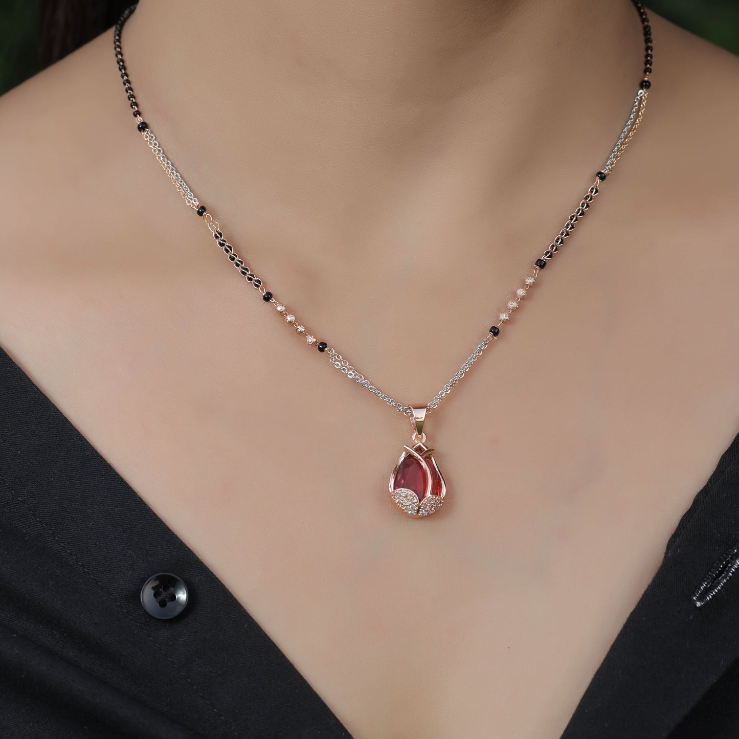 BUY 1 GET 1 FREE American Diamond Rose Gold Plated Delicate Fancy Mangalsutra - Mangalsutra -  Mangalsutra