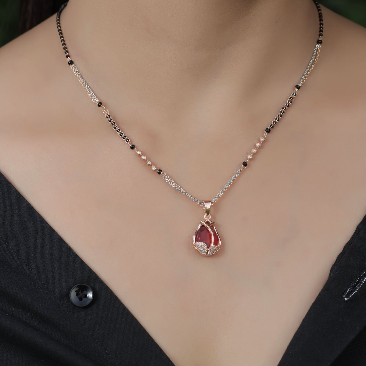 BUY 1 GET 1 FREE American Diamond Rose Gold Plated Delicate Fancy Mangalsutra - Mangalsutra -  Mangalsutra