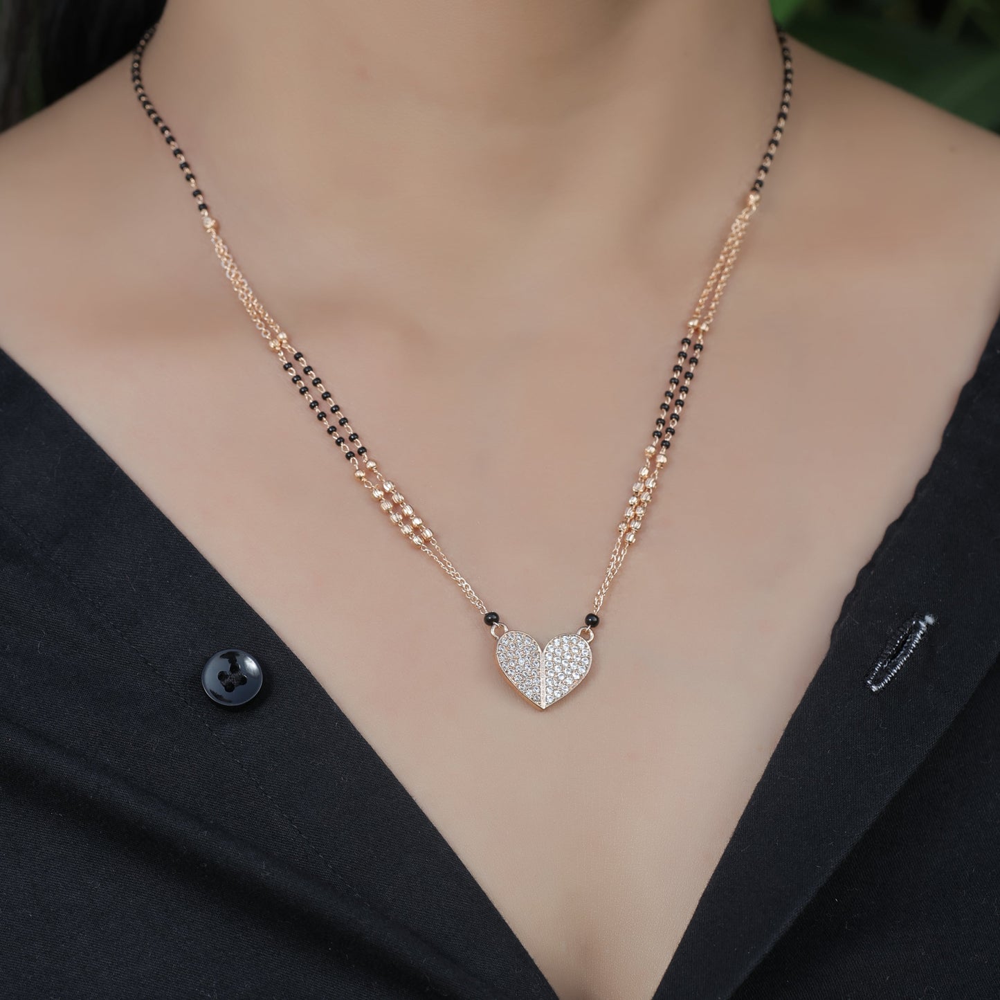 BUY 1 GET 1 FREE - American Diamond Rose Gold Plated  Delicate Heart Shape Fancy Mangalsutra - Mangalsutra -  Mangalsutra