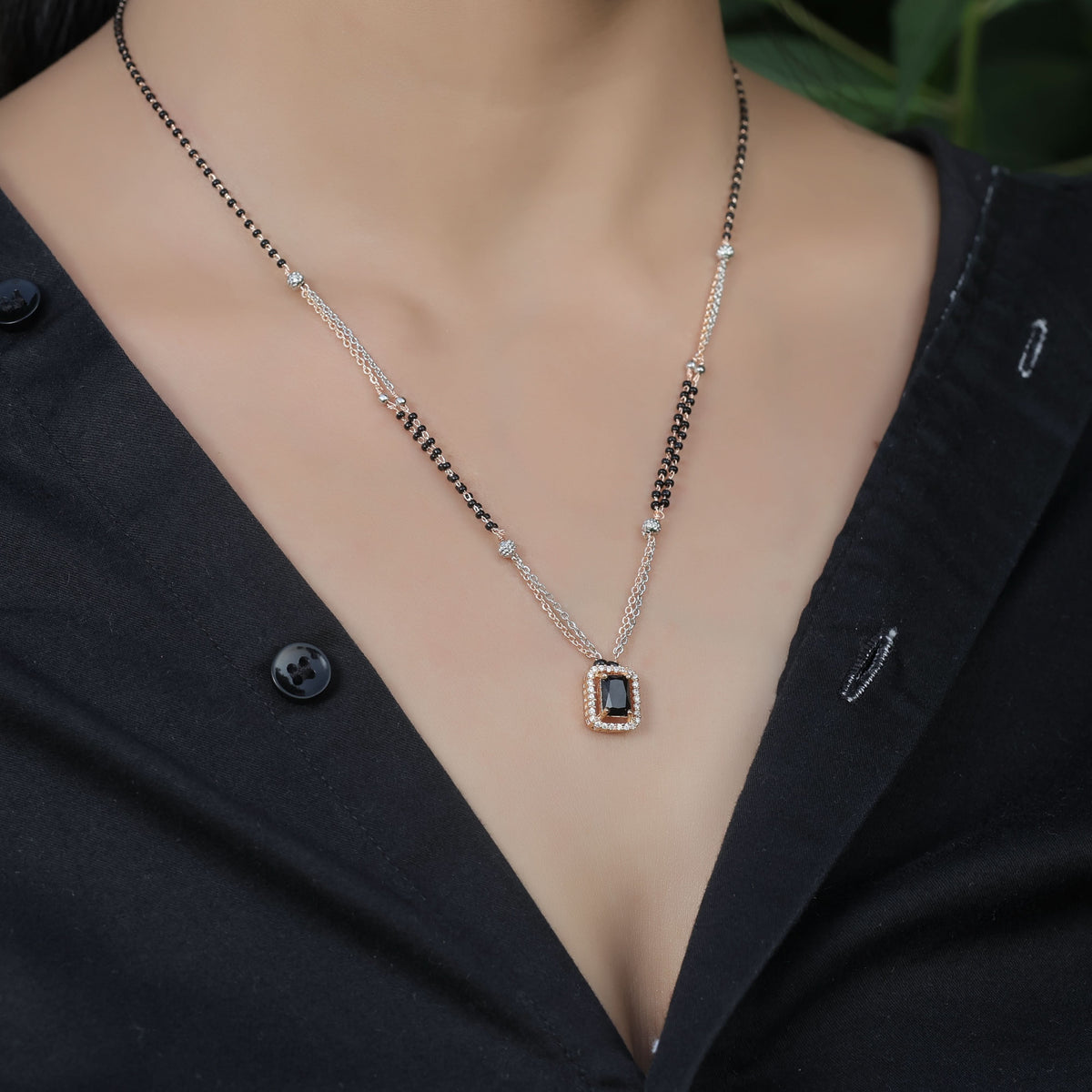 BUY 1 GET 1 FREE - American Diamond Rose Gold Plated Delicate Fancy Mangalsutra - Mangalsutra -  Mangalsutra