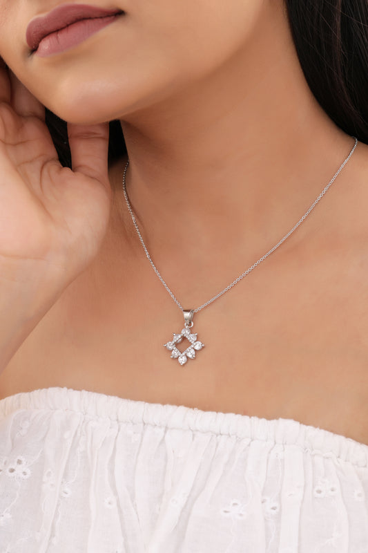 American Diamond Rose Gold And Silver Plated Necklace (chain Pendant)