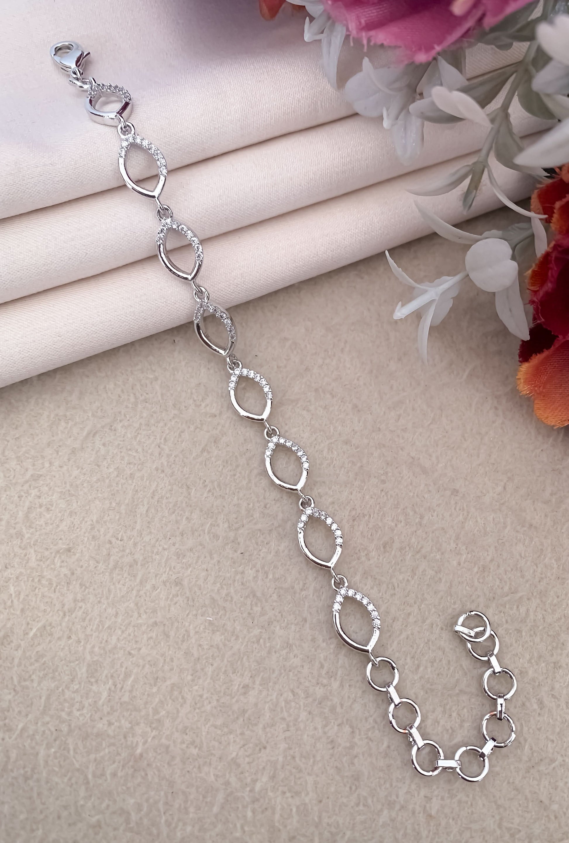 American Diamond Rose Gold Silver And Gold Plated Ovel shape Bracelet - Bracelet - Belleza Jewels