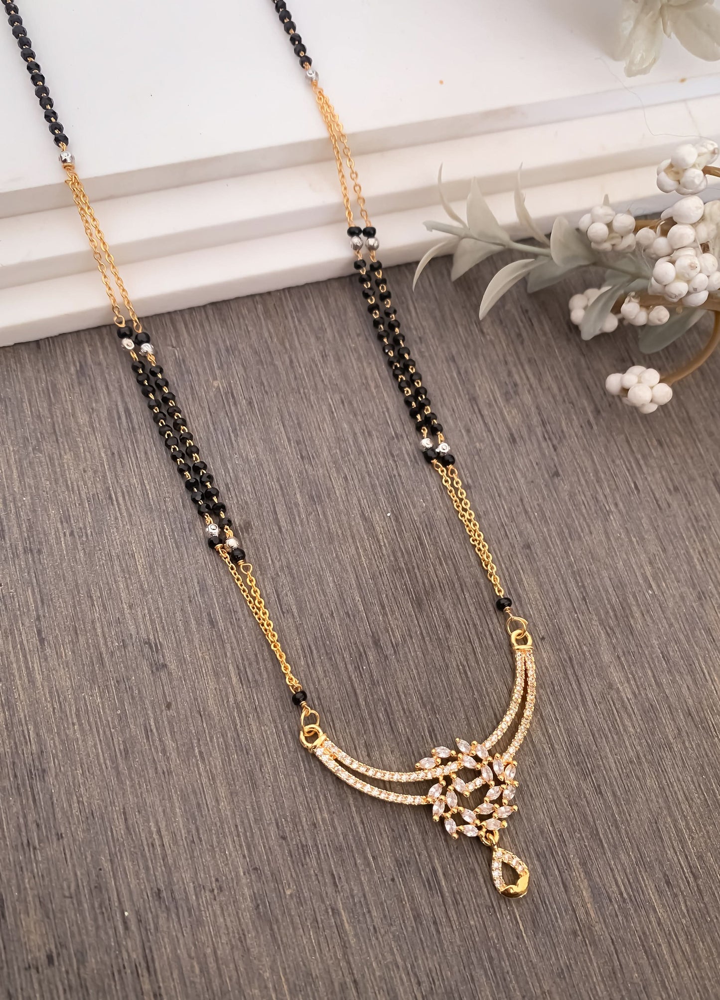 BUY 1 GET 1 FREE - American Diamond Fancy Chain High Gold Royal Look Delicate Mangalsutra - Mangalsutra - Belleza Jewels