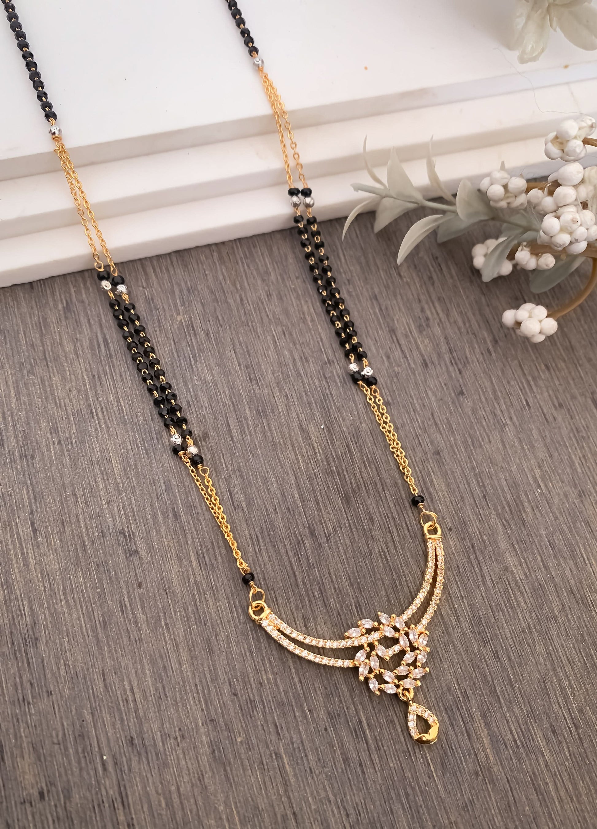 BUY 1 GET 1 FREE - American Diamond Fancy Chain High Gold Royal Look Delicate Mangalsutra - Mangalsutra - Belleza Jewels