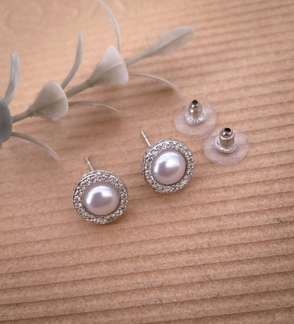 BUY 1 GET 1 FREE -American Diamond Rose Gold and Silver White Pearl Round Shape Tops - Tops - Belleza Jewels