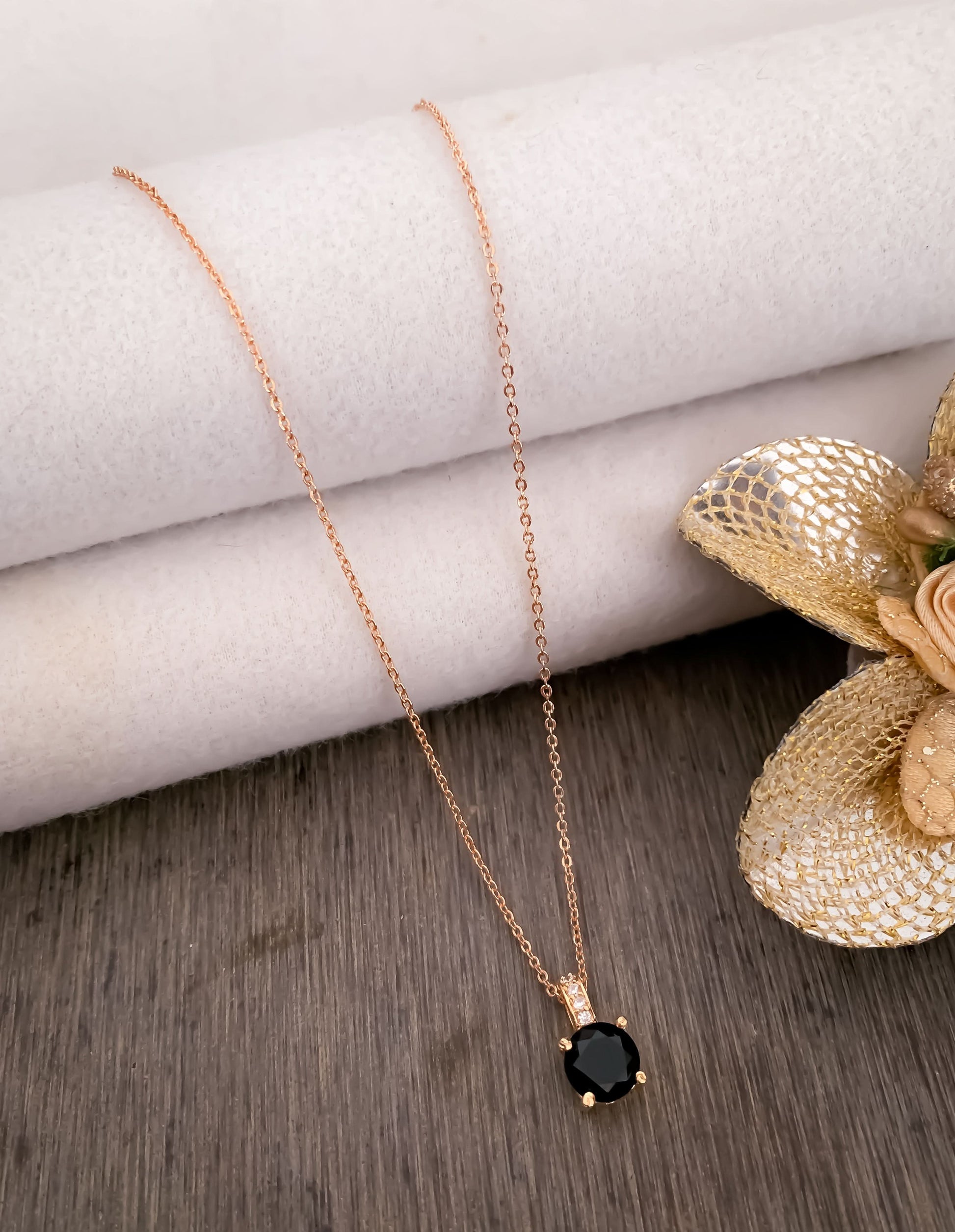 American Diamond Rose Gold Round Single Stone multiple Colour Delicate Chain Pendant - Chain Pendal - Belleza Jewels