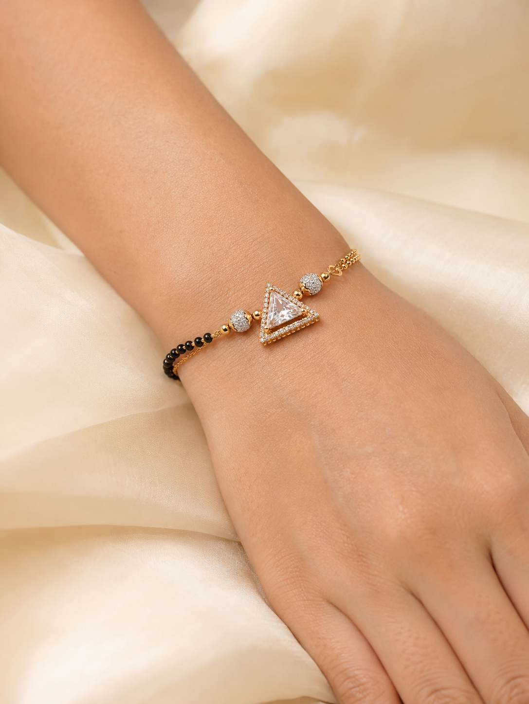 American Diamond Triangle Shape Gold Fancy Hand Mangalsutra