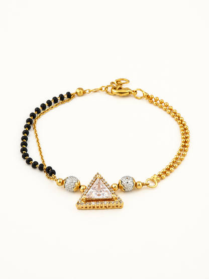 American Diamond Triangle Shape Gold Fancy Hand Mangalsutra