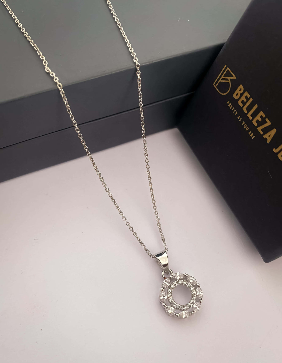 American Diamond Silver Plated Fancy Delicate Chain Pendent Necklace - Chain Pendal - Belleza Jewels