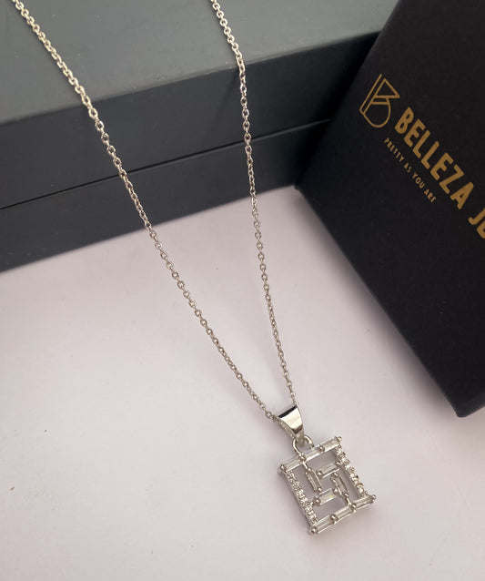 American Diamond Silver Plated Fancy Delicate Chain Pendent Necklace