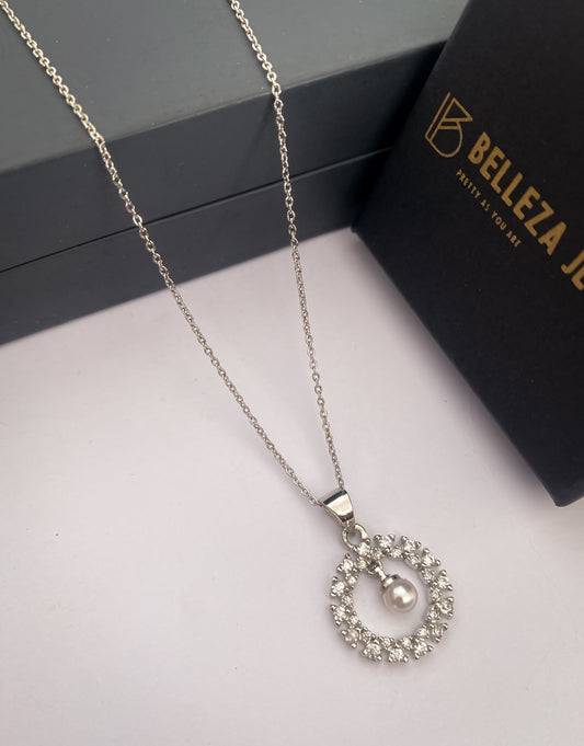 American Diamond Silver Plated Fancy Delicate Chain Pendent Necklace