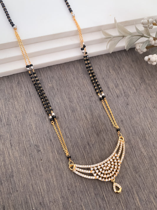 American Diamond Gold Look High Gold Pleted Famcy Mangalsutra Belleza Jewels