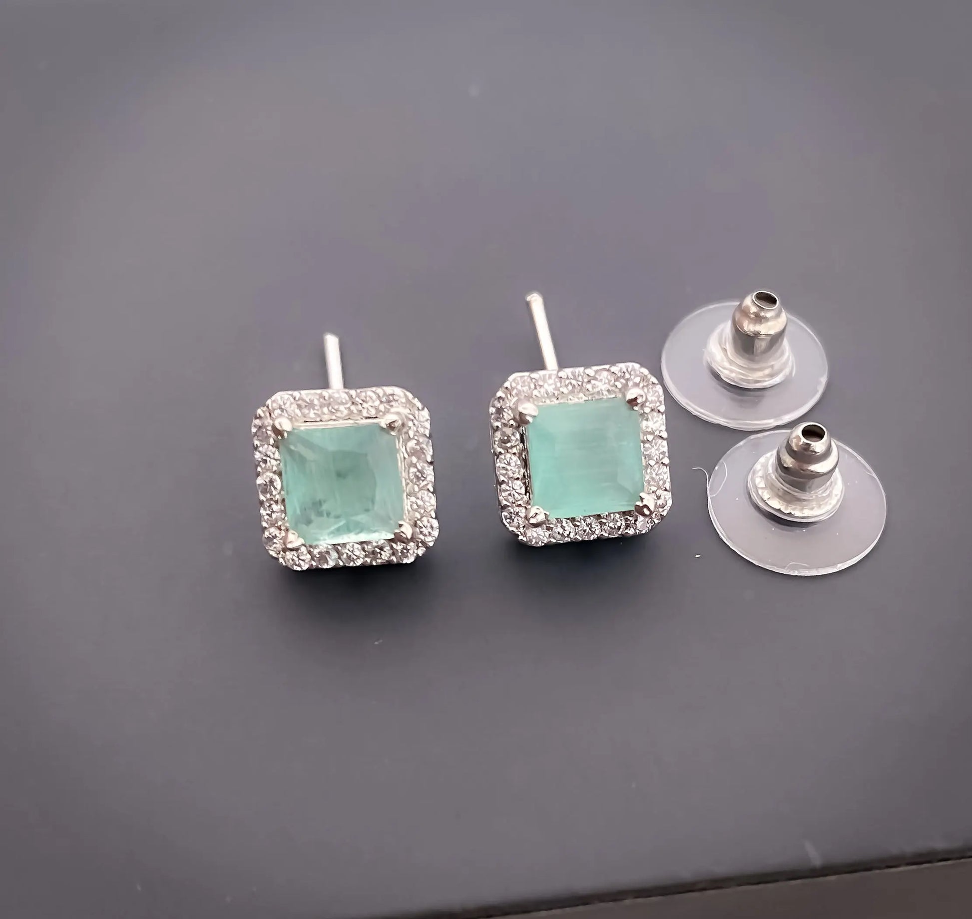 American Diamond Square All Colour Silver Plated Delicate Pendant Set - Pendant Set - Belleza Jewels
