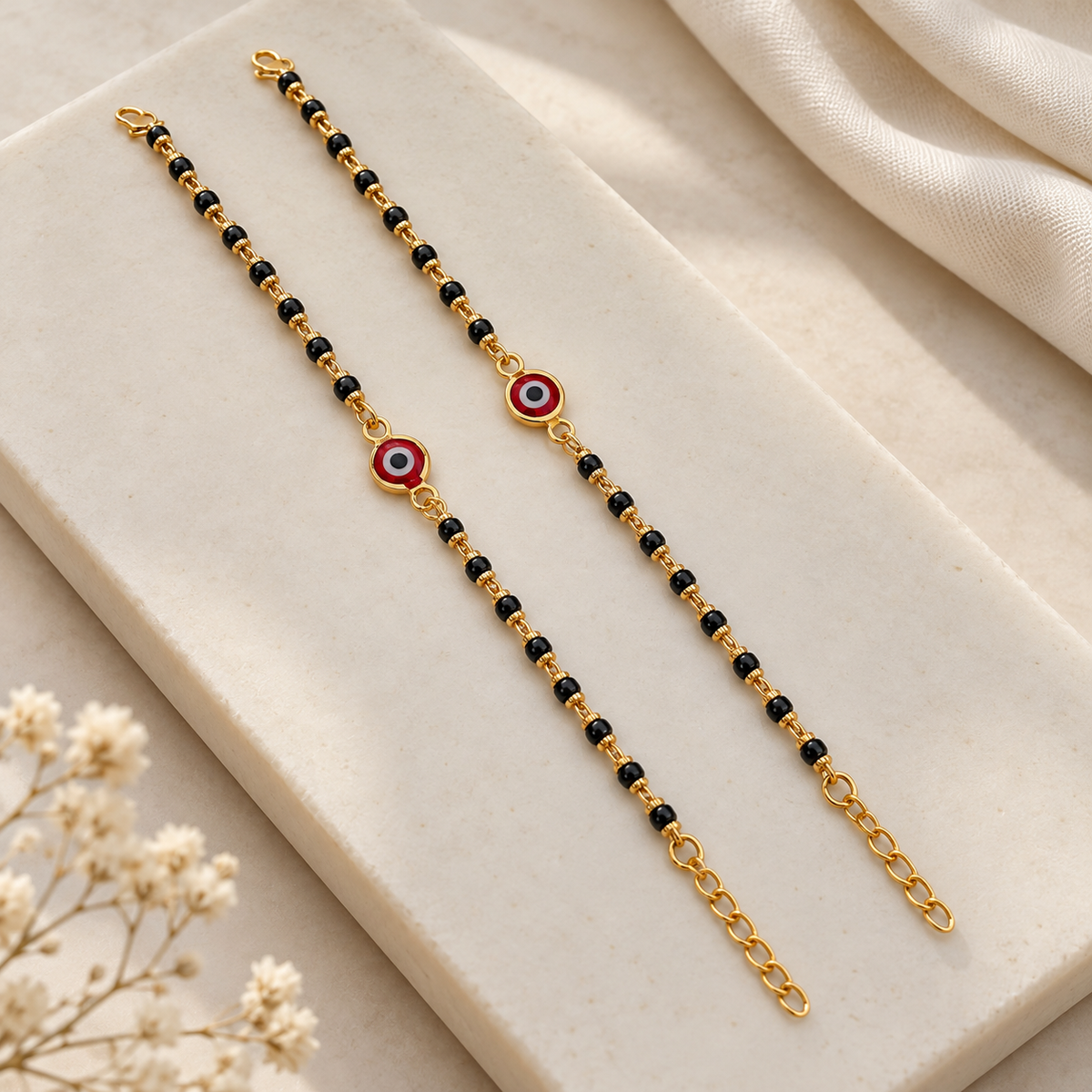 Fancy Golden Red Evil Eye Charm Najariya Bracelet