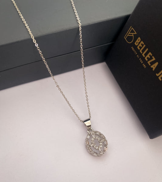 American Diamond Silver Plated Fancy Delicate Chain Pendent Necklace