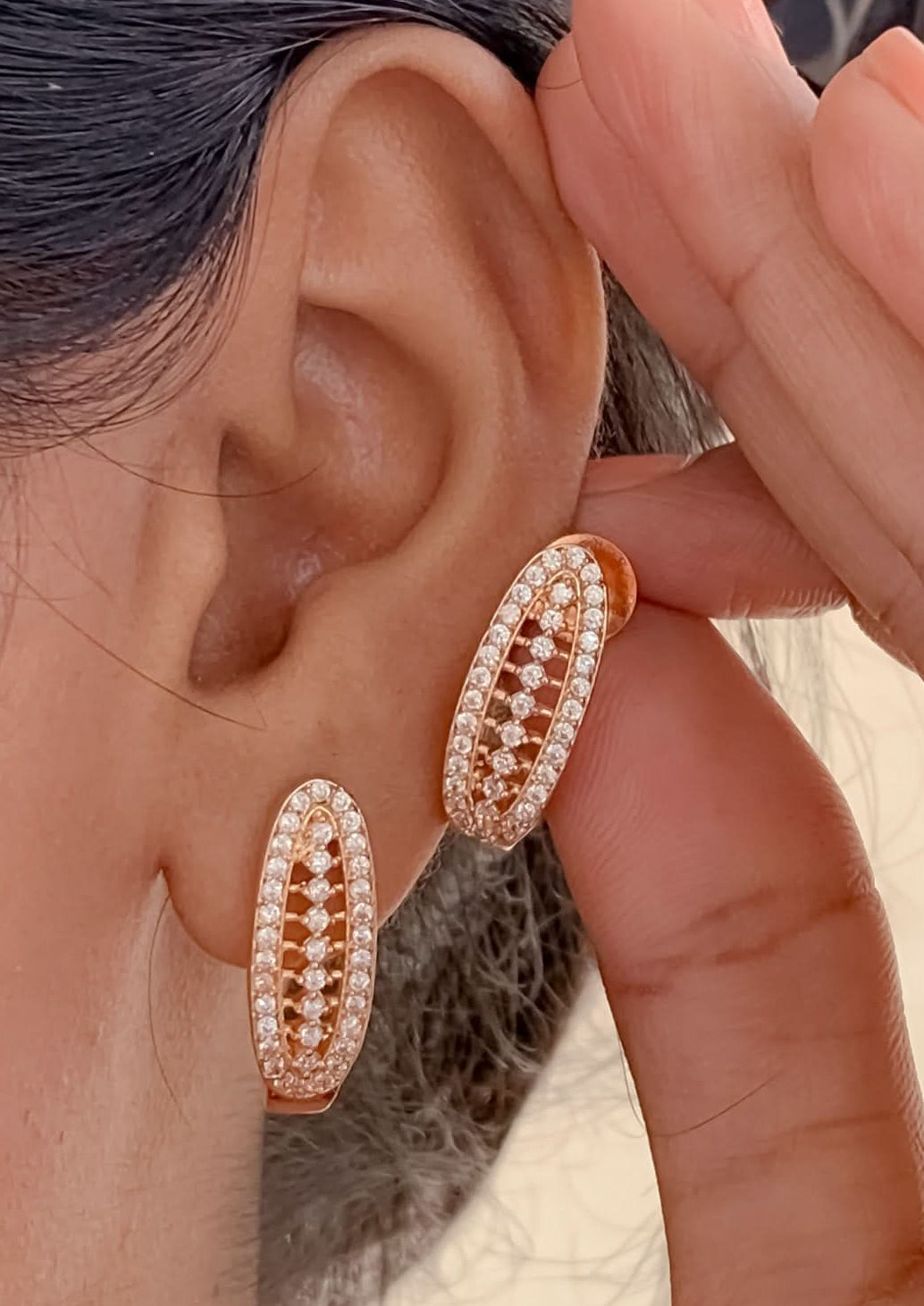 BUY 1 GET 1 FREE -American Diamond Rose Gold Fancy Earrings - Earrings - Belleza Jewels