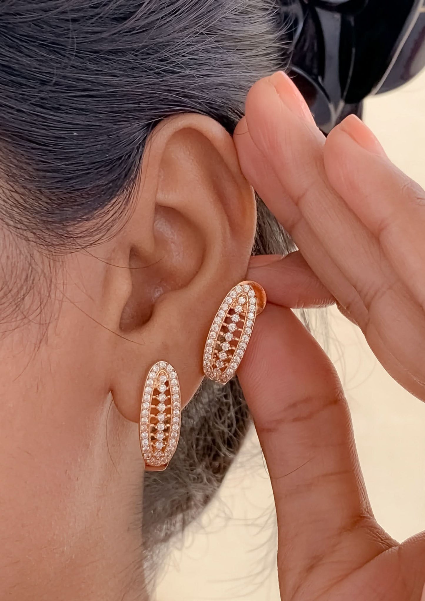Buy 1 Get 1 Free -American Diamond Rose Gold Fancy Earrings - Earrings - Belleza Jewels