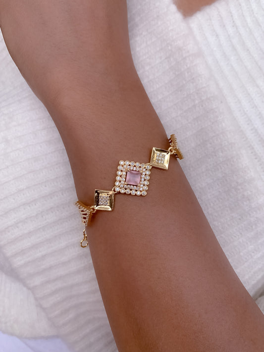 American Diamond Square Shape All Colour High Gold Bracelet - Belleza Jewels