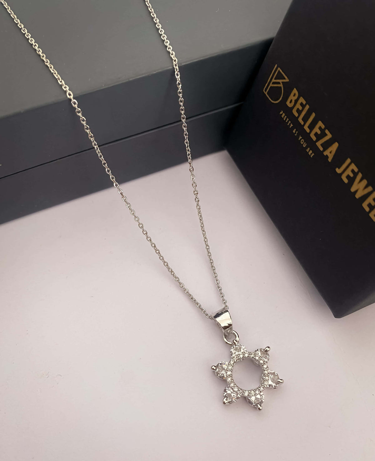 American Diamond Silver Plated Fancy Delicate Chain Pendent Necklace - Chain Pendal - Belleza Jewels