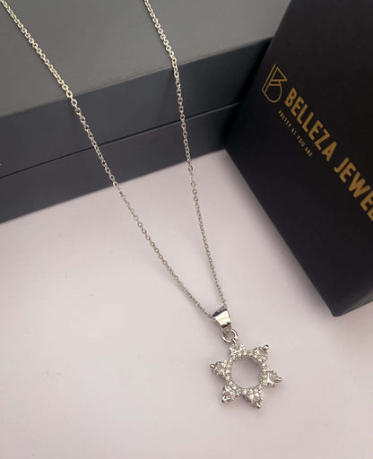 American Diamond Silver Plated Fancy Delicate Chain Pendent Necklace - Chain Pendal - Belleza Jewels