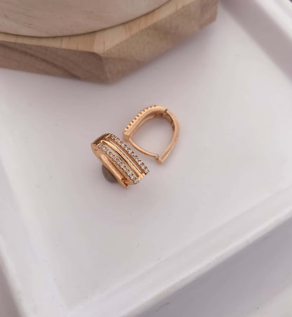 BUY 1 GET 1 FREE -American Diamond Nice Design Double Line Diamond Rose Gold Baali Earrings - Earrings - Belleza Jewels