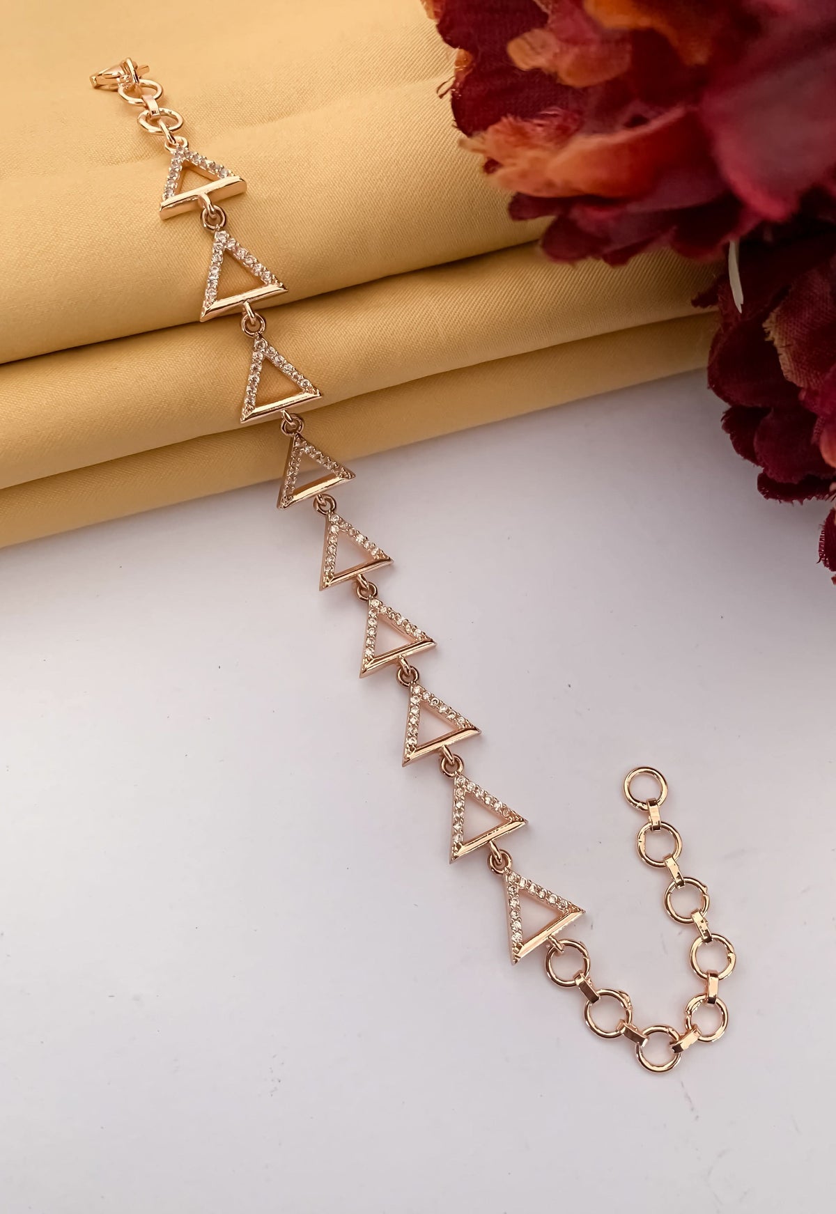 American Diamond Rose Gold Silver And Gold Plated Tringle Bracelet - Bracelet - Belleza Jewels