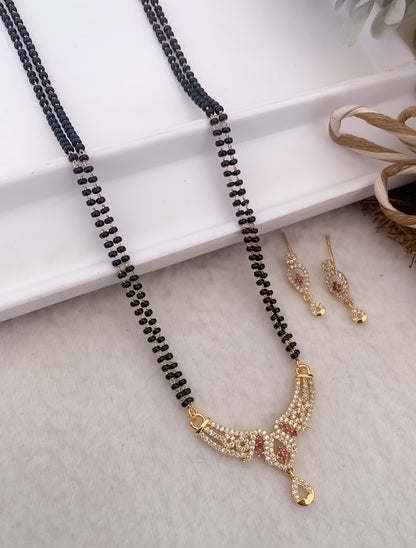 American Diamond Golden Silver And Tutone Rose Gold Pleted Duble Step Chain Mangalsutra Belleza Jewels