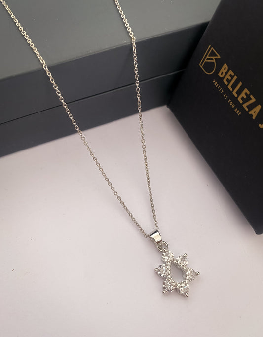 American Diamond Silver Plated Fancy Delicate Chain Pendent Necklace