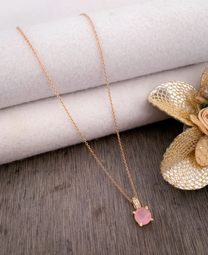 American Diamond Rose Gold Round Single Stone multiple Colour Delicate Chain Pendant - Chain Pendal - Belleza Jewels