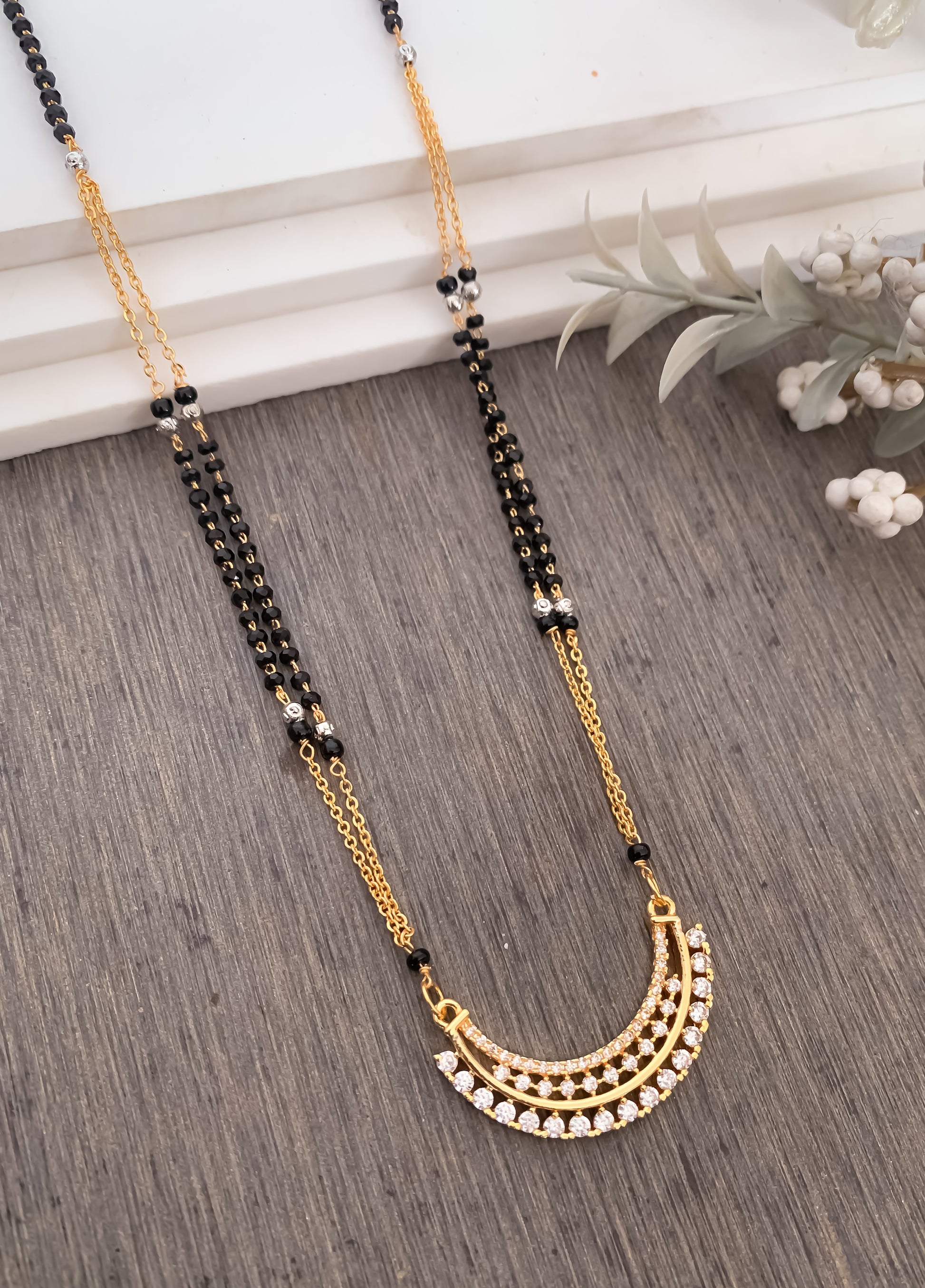 BUY 1 GET 1 FREE - American Diamond Golden Delicate Fancy Mangalsutra - Mangalsutra - Belleza Jewels