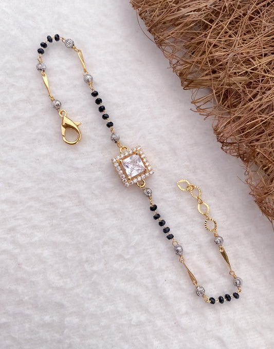 American Diamond High Gold square shape Wite Stone Delicate Hand Mangalsutra - Belleza Jewels