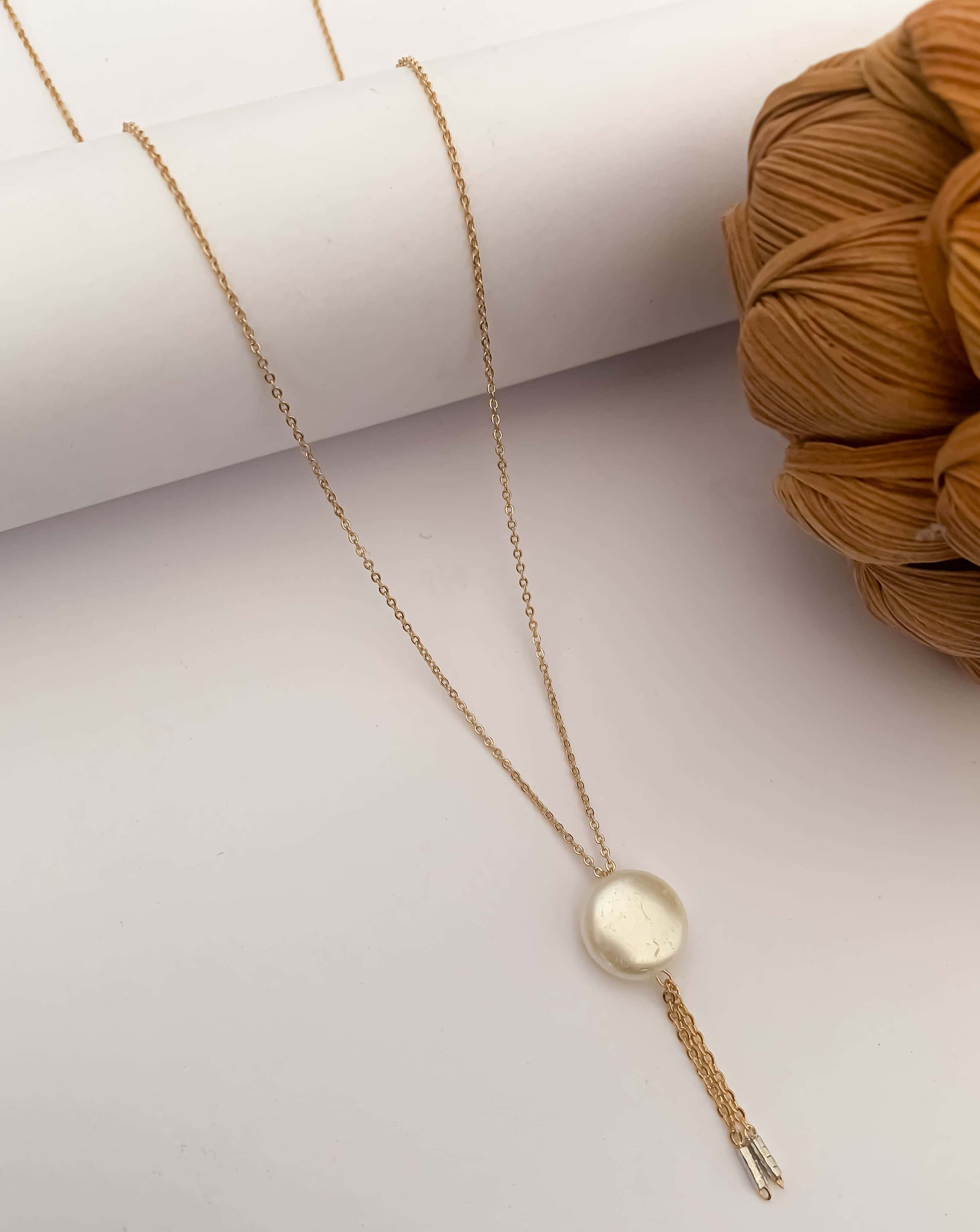 High Gold white Round Shape Beads Hanging Fancy Steel Chain - Chain Pendal - Belleza Jewels