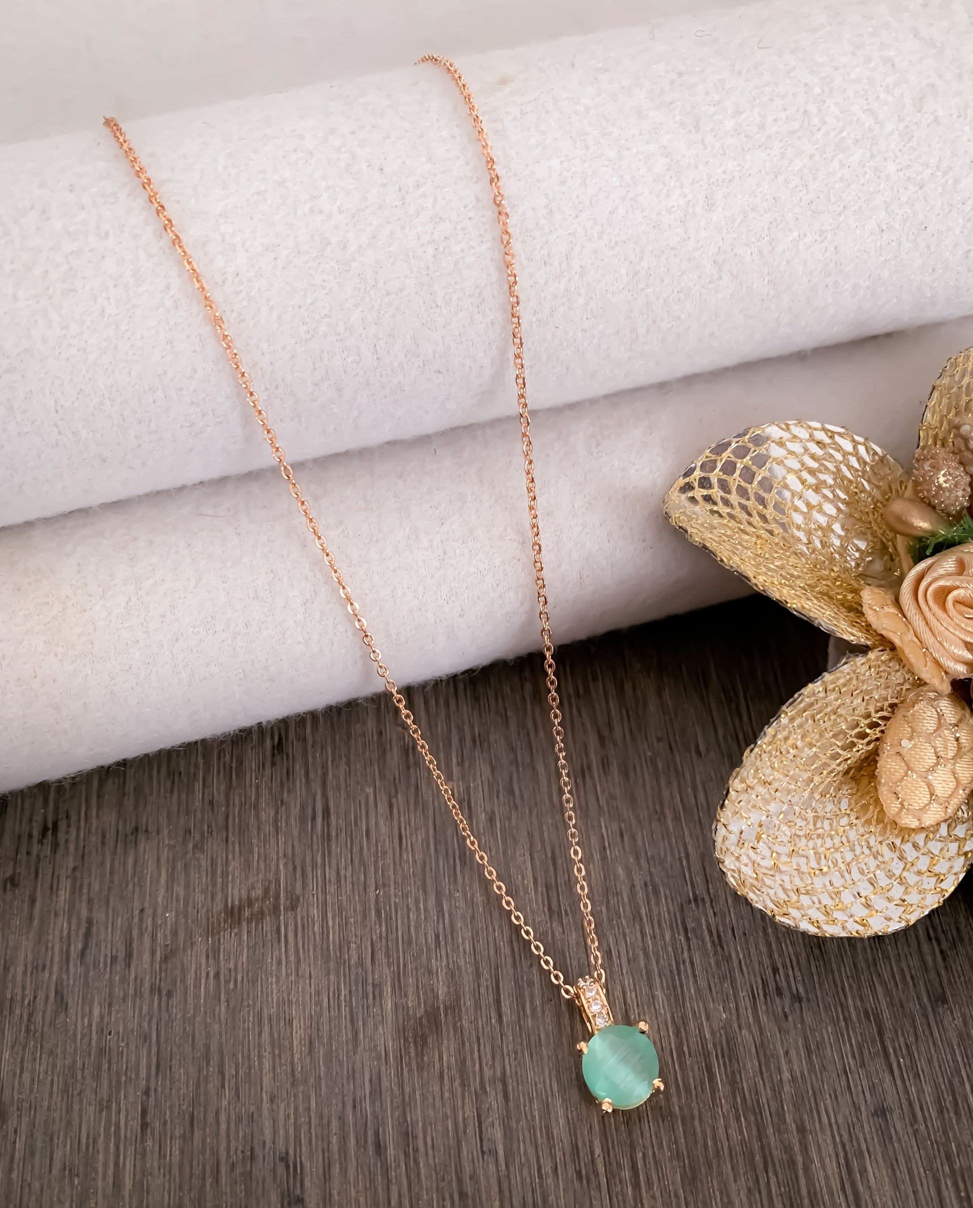 American Diamond Rose Gold Round Single Stone multiple Colour Delicate Chain Pendant - Chain Pendal - Belleza Jewels