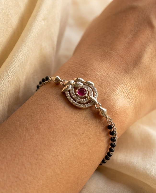 American Diamond Silver Ruby Fancy Delicate Hand Mangalsutra