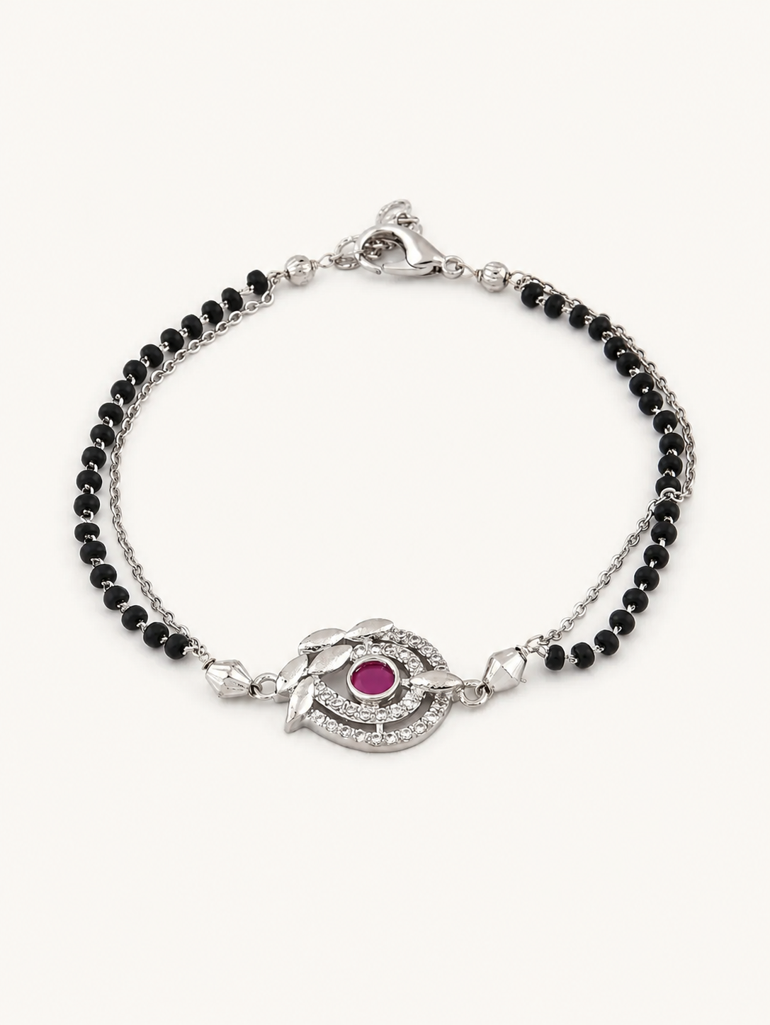 American Diamond Silver Ruby Fancy Delicate Hand Mangalsutra