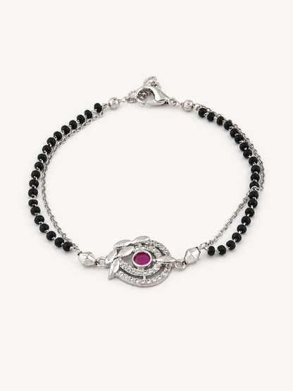 American Diamond Silver Ruby Fancy Delicate Hand Mangalsutra