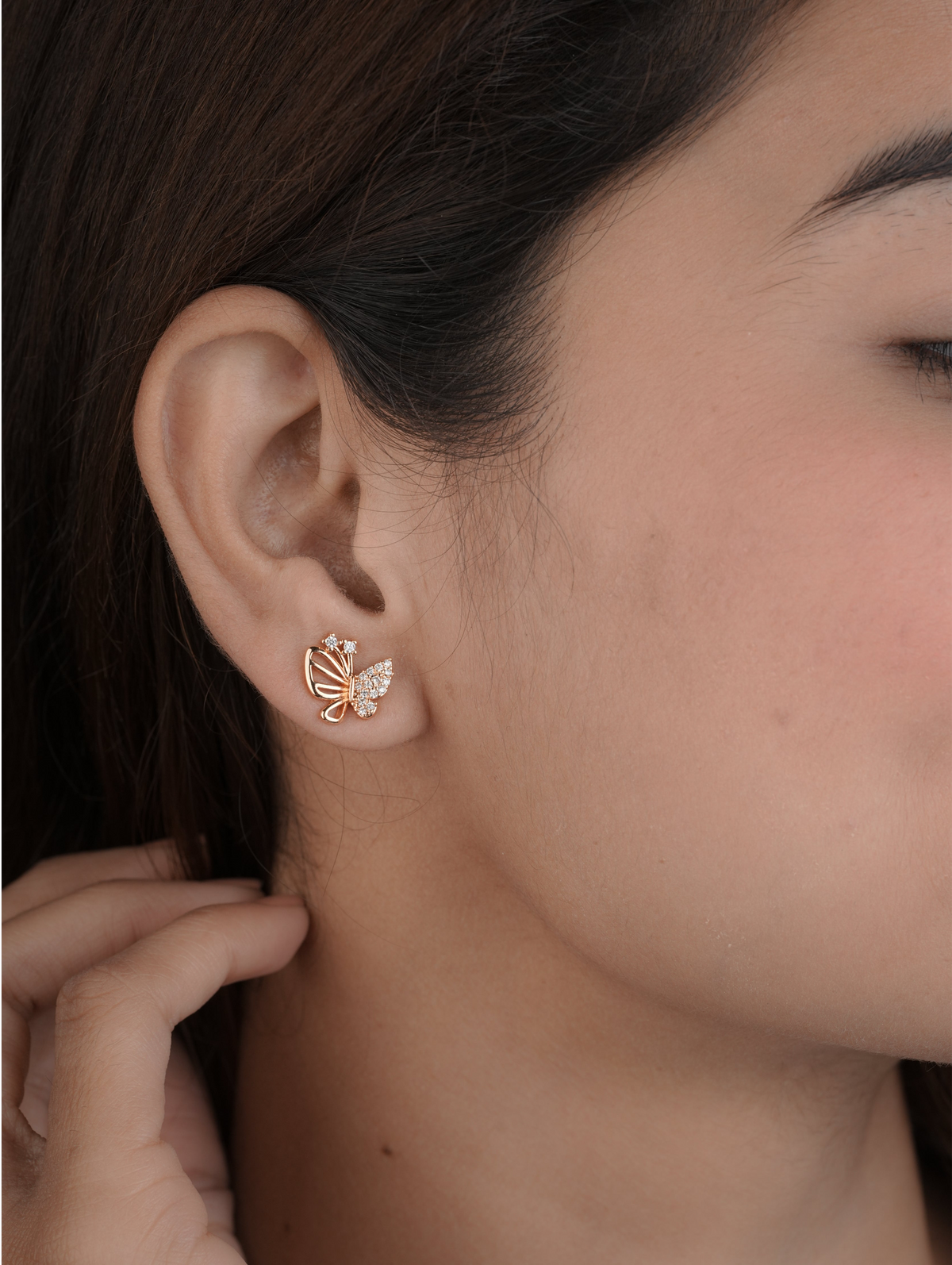 BUY 1 GET 1 FREE -American Diamond Rose Gold Butterfly Fancy Earrings - Earrings - Belleza Jewels