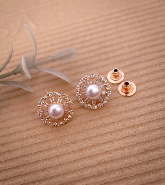 BUY 1 GET 1 FREE -American Diamond With Chowki Design Delicate Rose Gold Plated Tops Earrings - Tops - Belleza Jewels