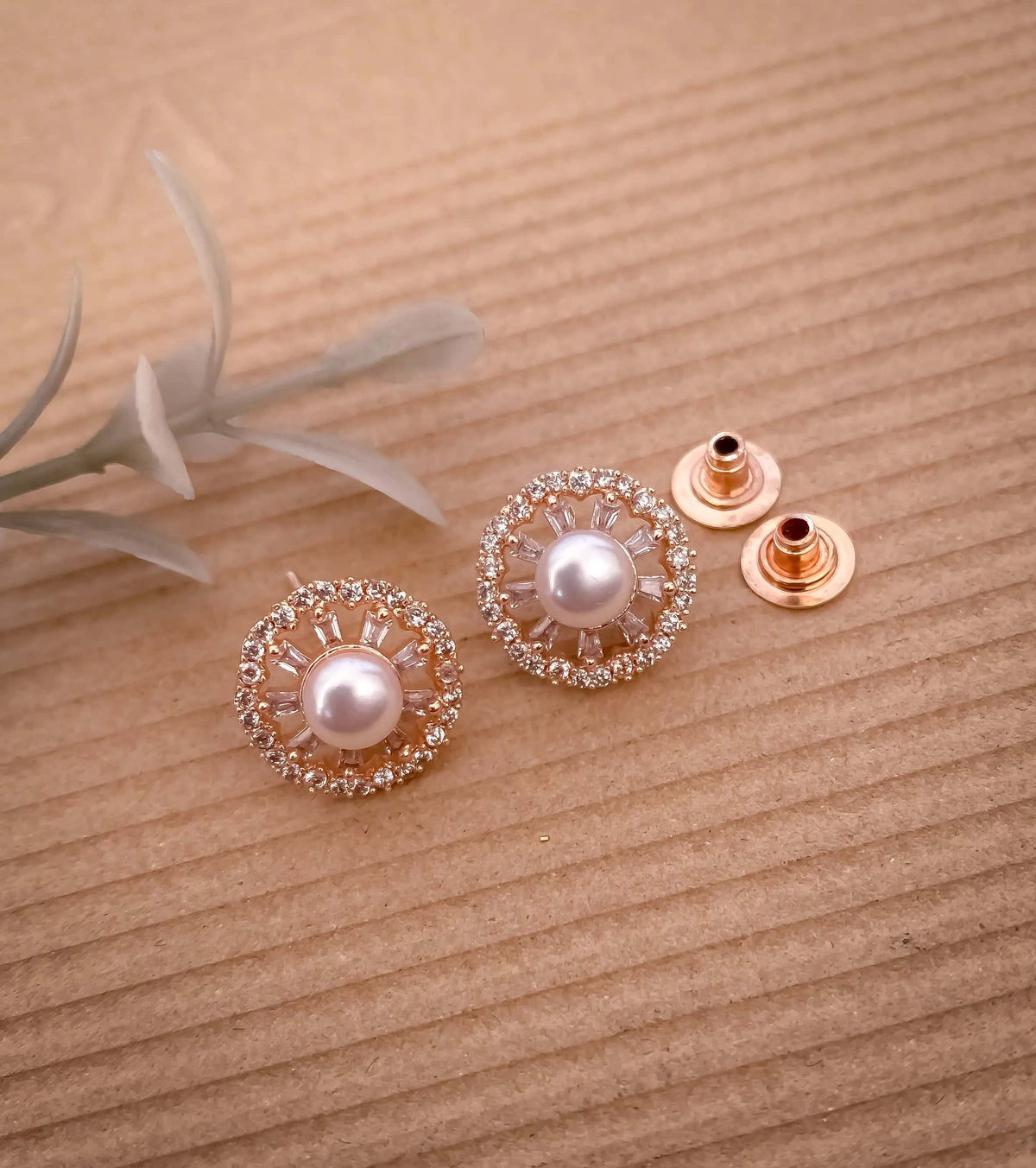 BUY 1 GET 1 FREE -American Diamond With Chowki Design Delicate Rose Gold Plated Tops Earrings - Tops - Belleza Jewels