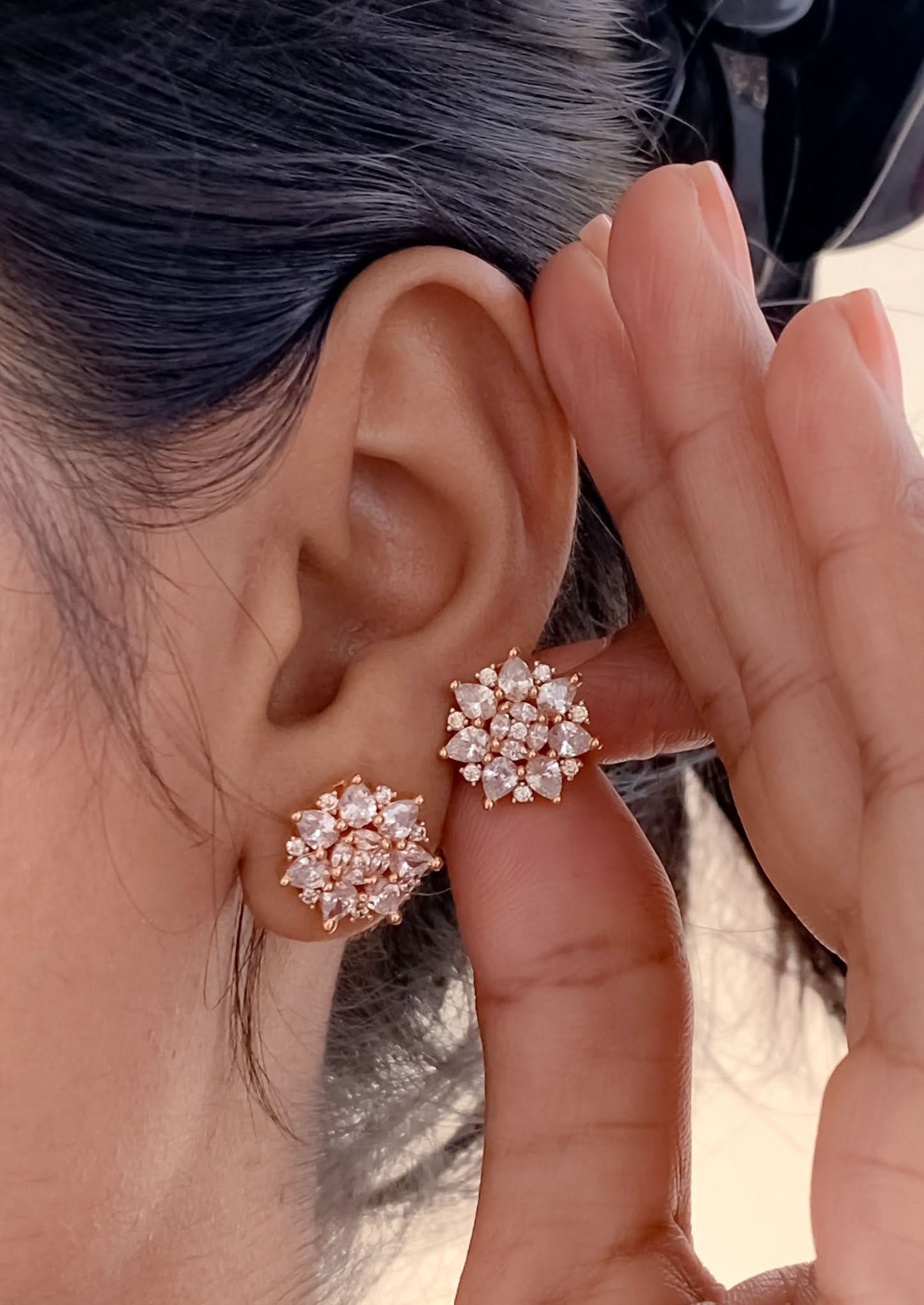 Buy 1 Get 1 Free -American Diamond Rose Gold Fancy Earrings