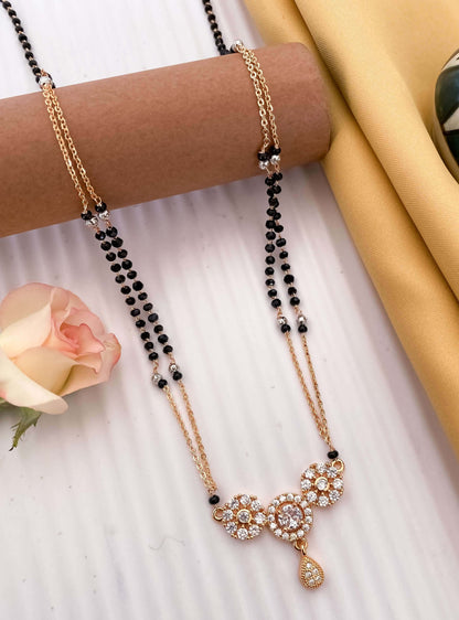 BUY 1 GET 1 FREE - American Diamond Rose Gold Fancy Delicate Real Gold Type Mangalsutra - Mangalsutra - Belleza Jewels